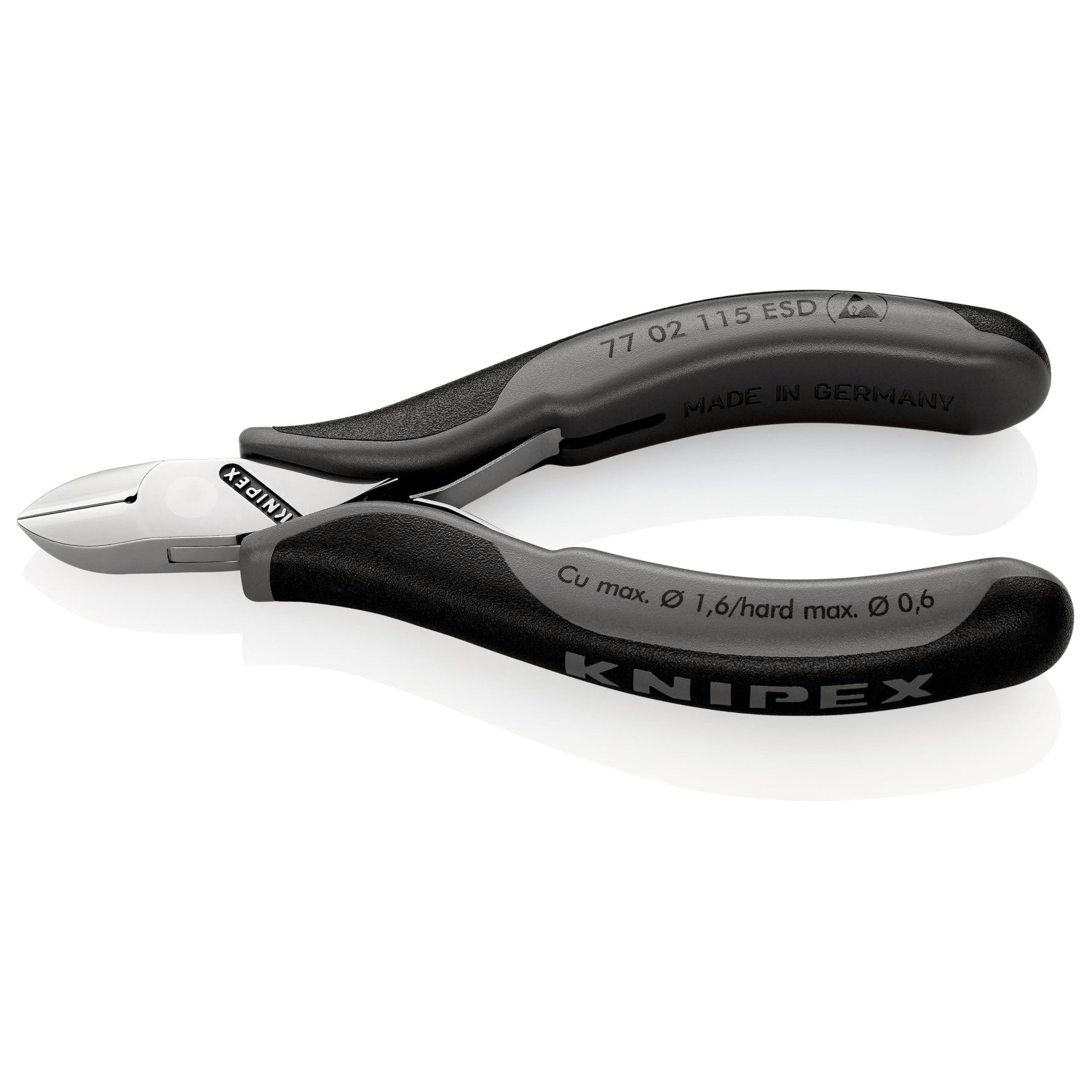 Knipex 77 02 115 ESD - Alicate de corte diagonal para electrónica 115 mm con mangos bicomponentes. Filos con bisel pequeño. Descarga electrostática. - Ferrotecnia