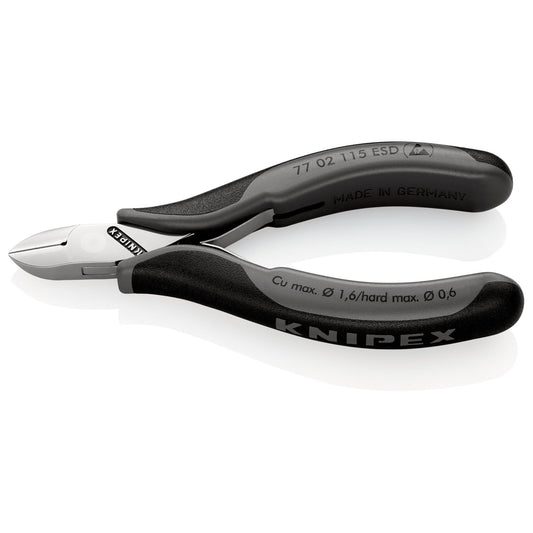 Knipex 77 02 115 ESD - Alicate de corte diagonal para electrónica 115 mm con mangos bicomponentes. Filos con bisel pequeño. Descarga electrostática. - Ferrotecnia
