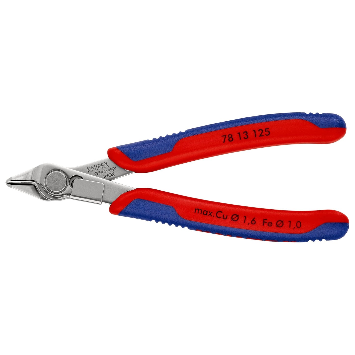 Knipex 78 13 125 - Alicate inox. de corte para electrónica SuperKnips 125 mm con mangos bicomponentes. Filos con muesca y sin bisel. - Ferrotecnia