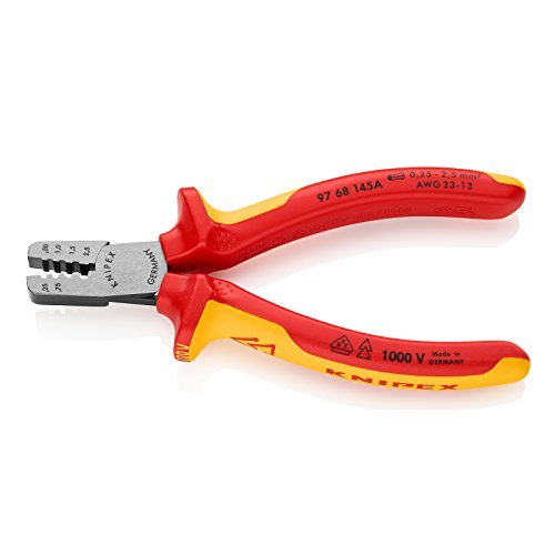 Knipex 97 68 145 A - Alicate para entallar punteras aislado VDE Knipex 145 mm. con mangos bicomponentes - Ferrotecnia