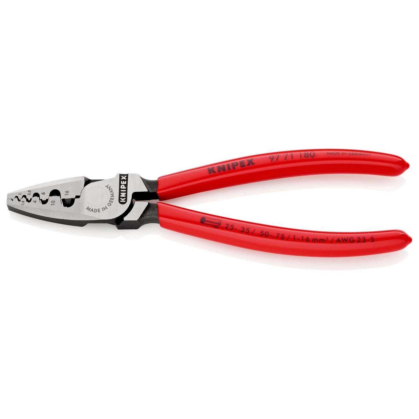 Knipex 97 71 180 - Alicate para entallar punteras 180 mm con mangos PVC - Ferrotecnia