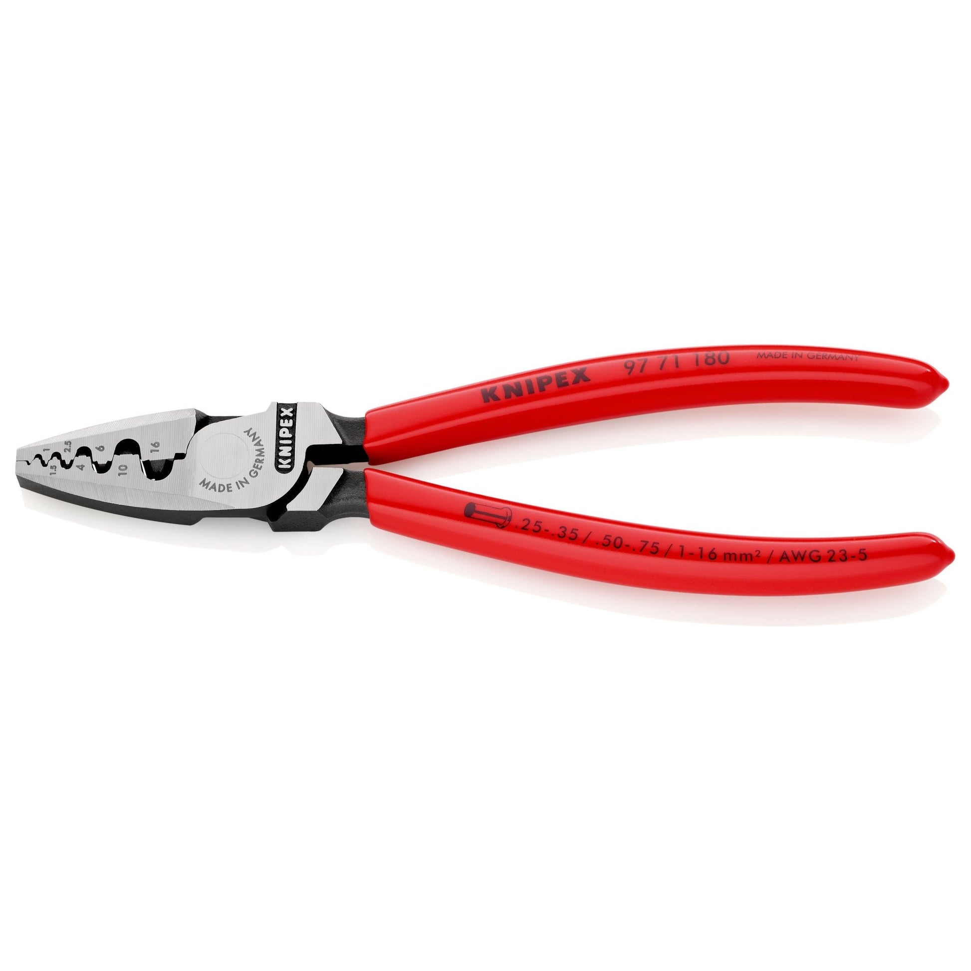 Knipex 97 71 180 - Alicate para entallar punteras 180 mm con mangos PVC - Ferrotecnia