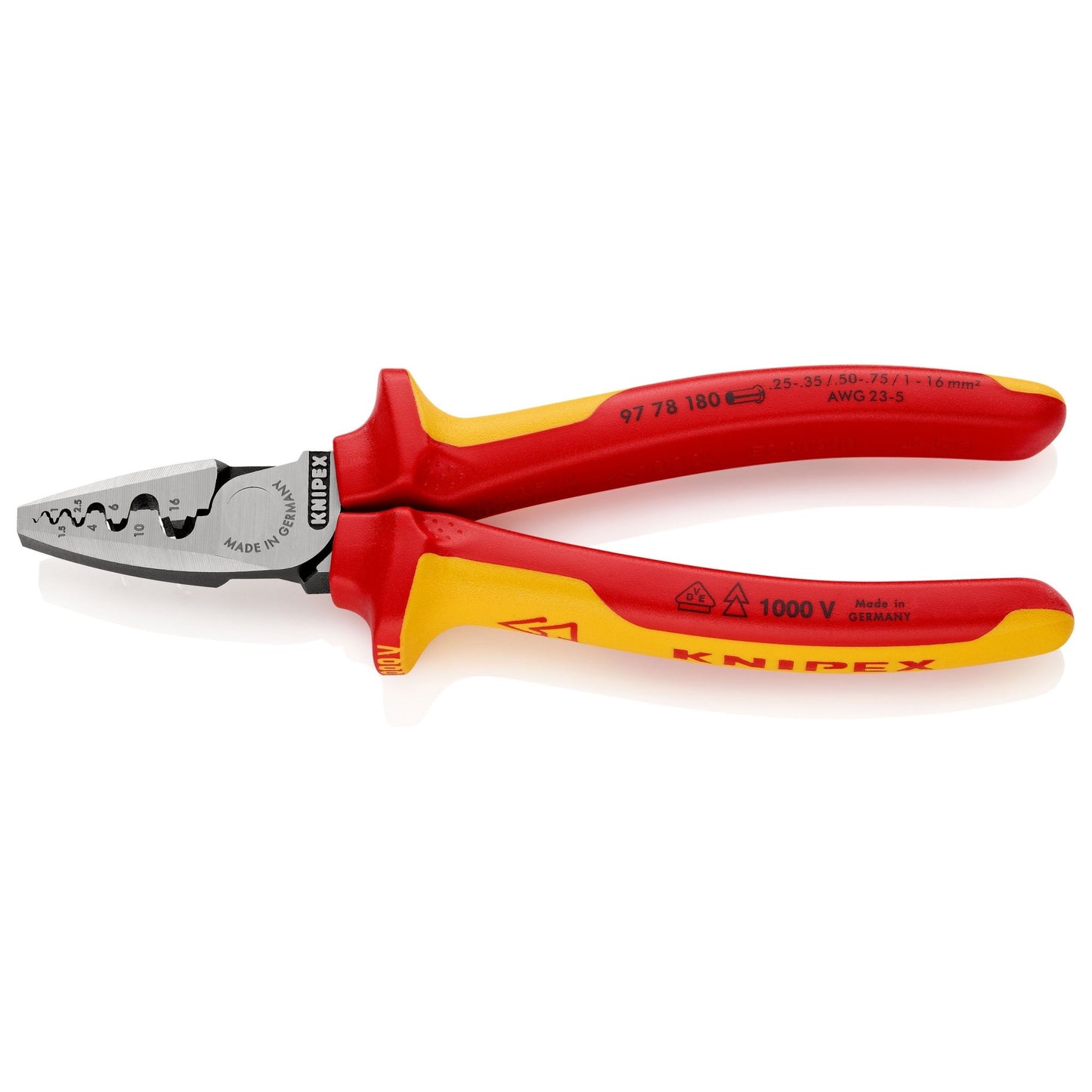 Knipex 97 78 180 - Alicate para entallar punteras aislado VDE Knipex 180 mm. con mangos bicomponentes - Ferrotecnia