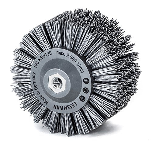 LessMann 402890 - Wheel brushes plastic body PP grey dia 140 mm 18 x 13 rows abrasive nylon SIC K 80 / 1,20 mm high 30 mm thread M 14 RPM 2500 body dia 80 x 90 mm "LESSMANN" - Ferrotecnia