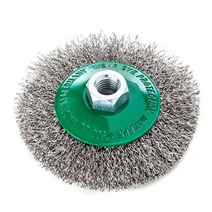 LessMann 422367 - Cepillo cónico LessMann 100x10 mm./M14x2,0 mm. alambre de acero inoxidable ondulado ROF 0,30 - Ferrotecnia