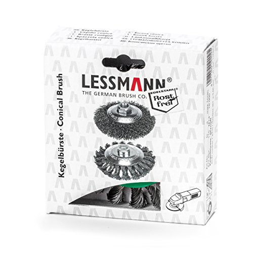 LessMann 471757 - Cepillo cónico LessMann 100x12 mm./M14x2,0 mm. alambre de acero inoxidable trenzado ROH 0,30 - Ferrotecnia
