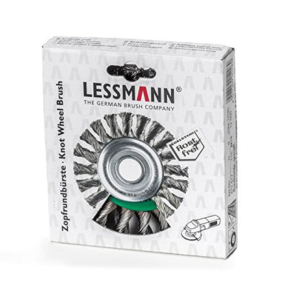 LessMann 472817 - Cepillo circular LessMann 115x14 mm./M14x2,0 mm. alambre de acero inoxidable trenzado, 20 mechones, ROH 0,50 - Ferrotecnia
