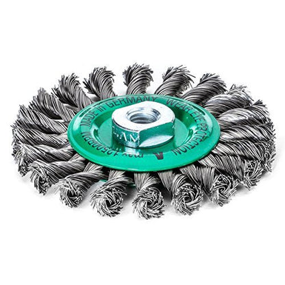 LessMann 472817 - Cepillo circular LessMann 115x14 mm./M14x2,0 mm. alambre de acero inoxidable trenzado, 20 mechones, ROH 0,50 - Ferrotecnia