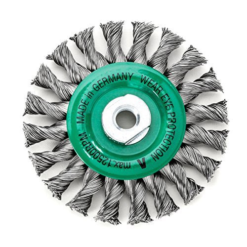 LessMann 472817 - Cepillo circular LessMann 115x14 mm./M14x2,0 mm. alambre de acero inoxidable trenzado, 20 mechones, ROH 0,50 - Ferrotecnia