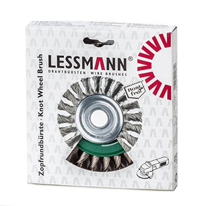 LessMann 473811 - Cepillo circular LessMann 125x14 mm./22,2 mm. alambre de acero inoxidable trenzado, 20 mechones, ROH 0,50 - Ferrotecnia