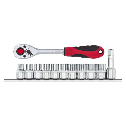 GEDORE red R69008012 - 1/2" hexagonal socket wrench + ratchet with rail, 12 pieces (3300030)