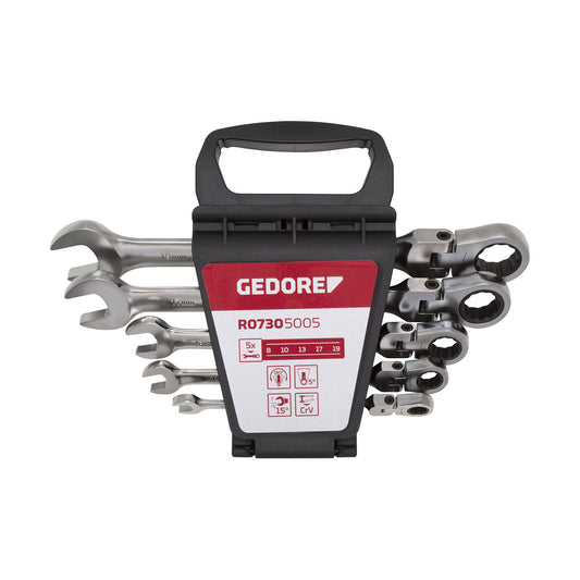 GEDORE red R07305005 - Articulated ratchet combination wrench set 8-19 mm (3300890)