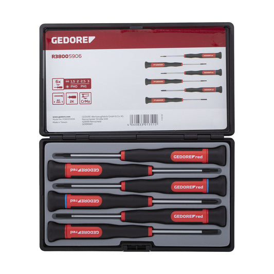 GEDORE red R38005906 - Set of 6 PH + Flat electronics screwdrivers (3301351)