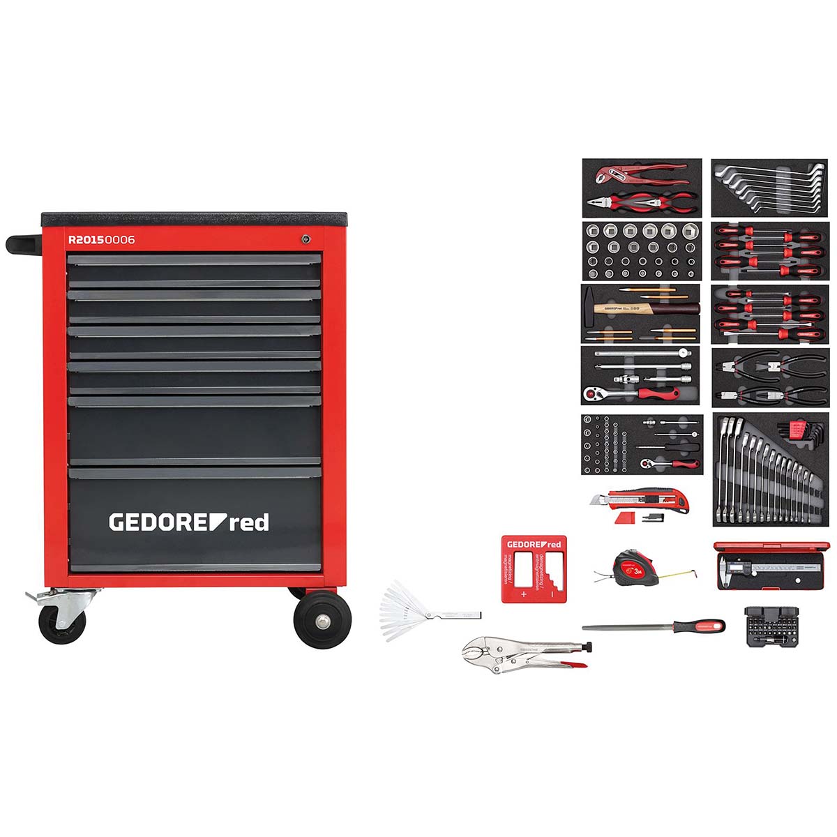 GEDORE rouge R21560001 - Servante d'atelier MÉCANICIEN avec assortiment de 164 outils (3301668)