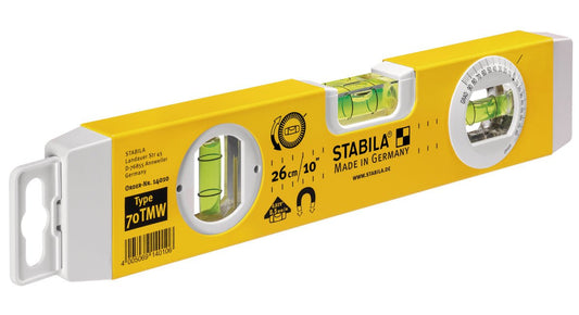 Stabila 140106 - Nivel de burbuja con base magnética e inclinómetro Stabila Torpedo 70TMW de 25 cm. - Ferrotecnia