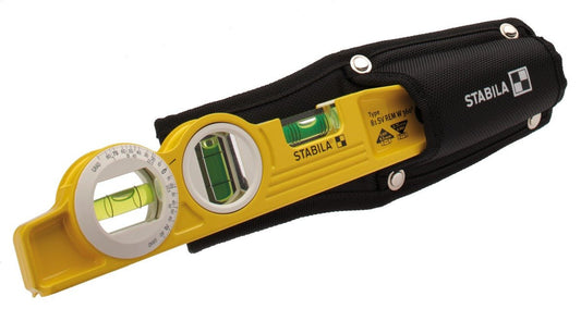 Stabila 166700 - Nivel de burbuja con base magnética e inclinómetro Stabila Torpedo 81SREM 360º de 25cm con funda para cinturón - Ferrotecnia
